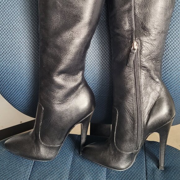 Nine WestBlack Leather Stiletto Boots 5 - Picture 6 of 7